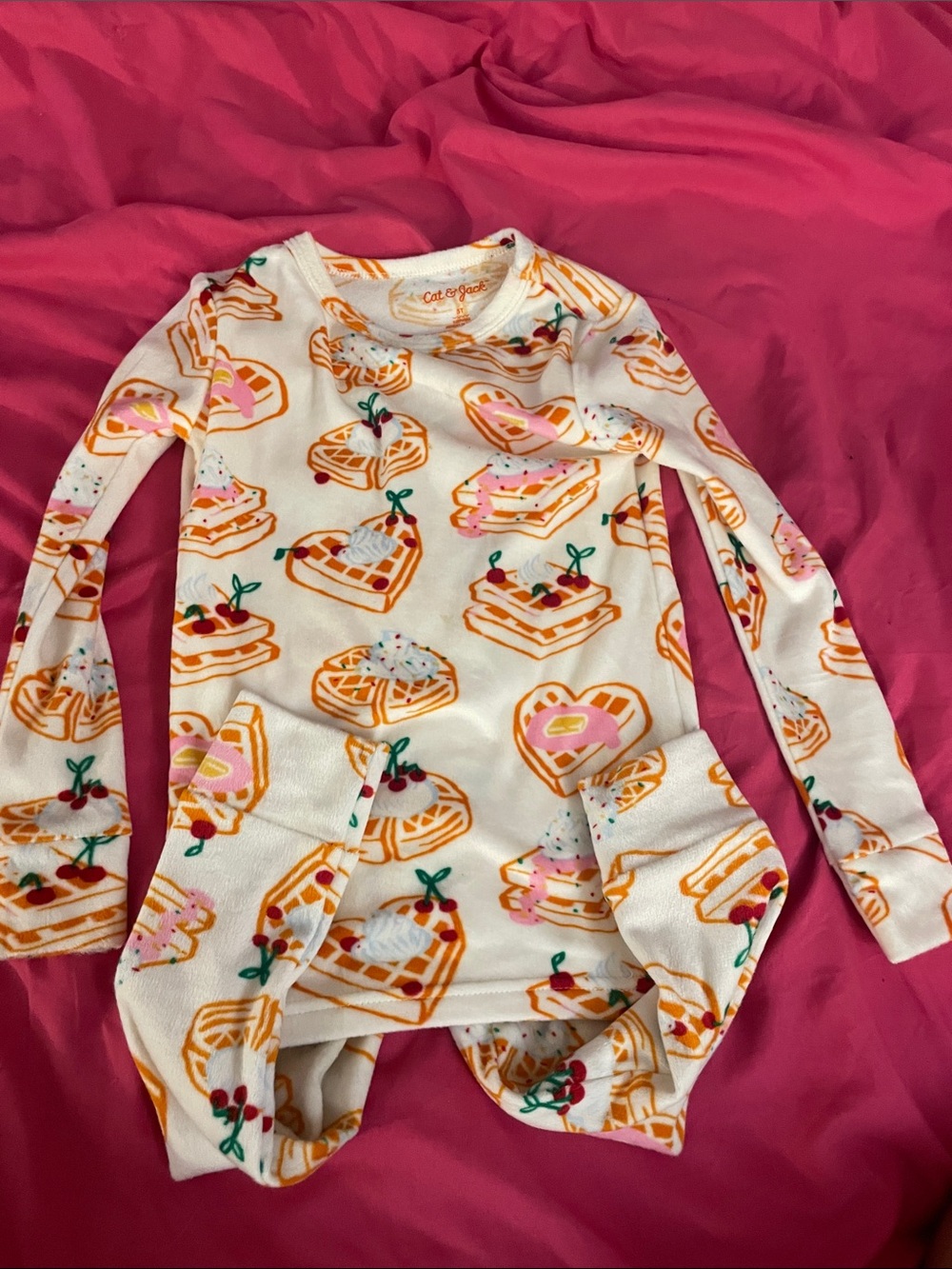 Cat & Jack Cream Pajama Set with Pink and Orange Waffle & Heart Print
